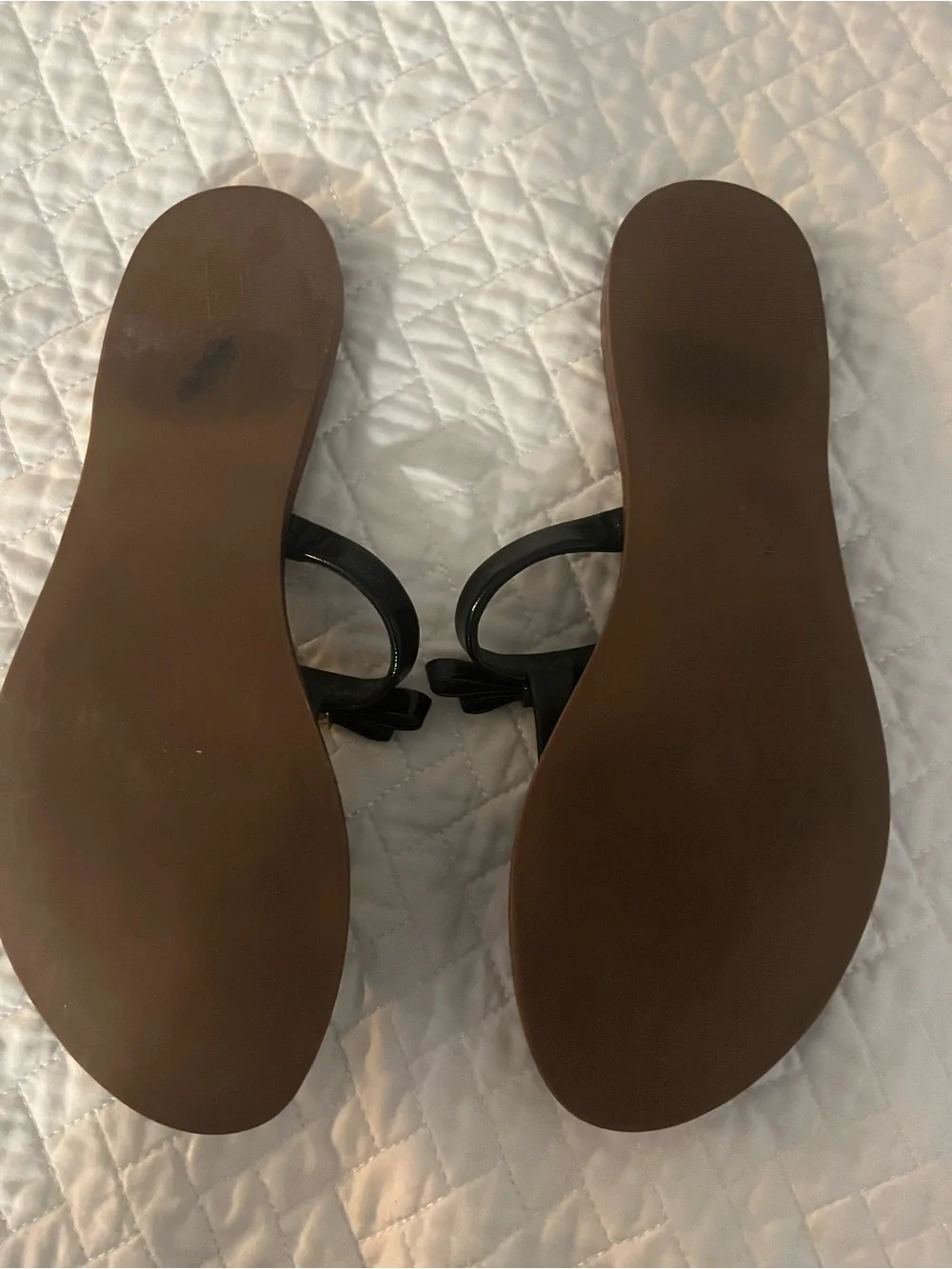 Tory Burch leighanne black bow logo flat with gold
